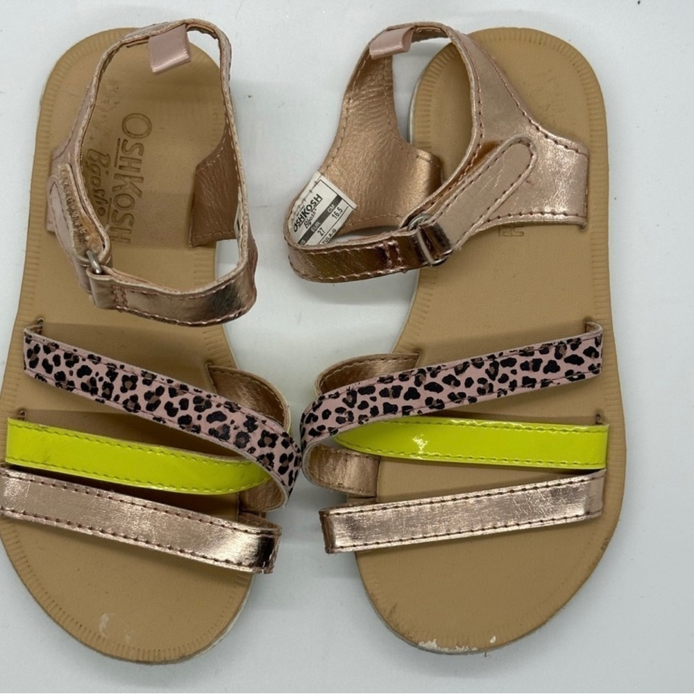 Toddler Girl Rose Gold & Leopard Multi Strap Sandals